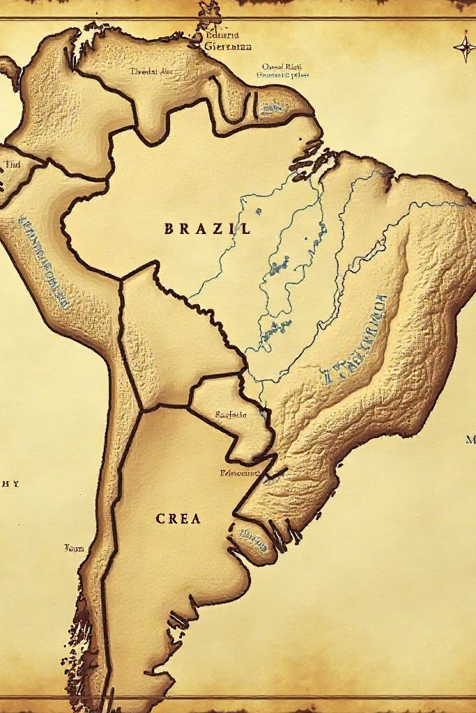 Kaffee-Etikette für Brasil Santos Fine Cup mit einer historischen Landkarte von Brasilien von unserer Handwerklichen Kaffeerösterei Guntramsdorf.