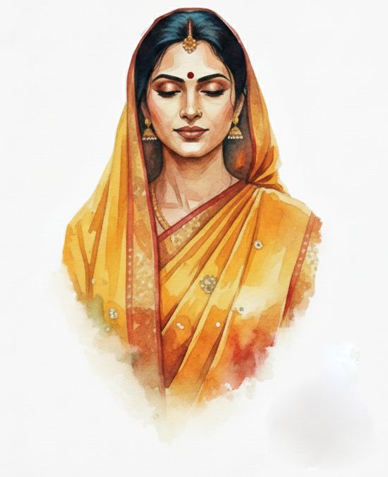 Kaffee-Etikette für India Plantation mit Illustration einer indischen Frau in einem gelben Sari von unserer Handwerklichen Kaffeerösterei Guntramsdorf